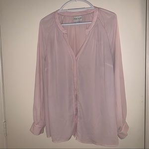 Ava and Viv Size 1X Pink Sheer Long Sleeve Button Up Blouse.